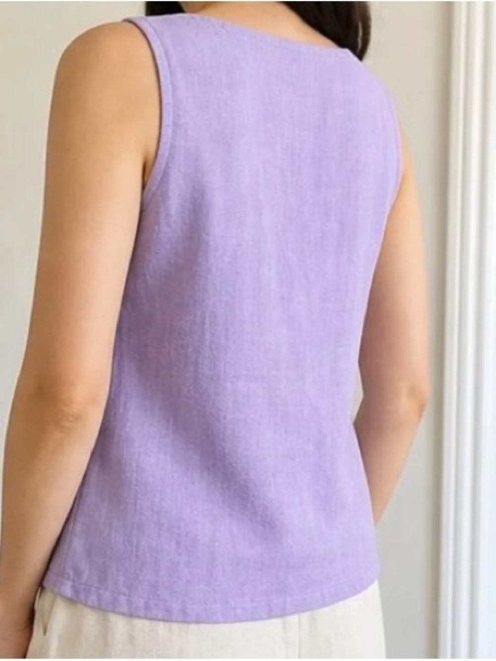 Lavender Button-Front Linen Tank Top - Picture 3 of 3